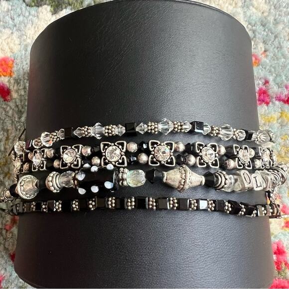 Silver and Black Beaded Bracelet Stack Set Birthday Gift - Picture 2 of 6